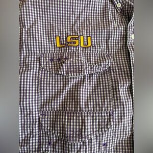 Super Bonehead Columbia PFG LSU Tigers Purple & White Gingham Checked Shirt